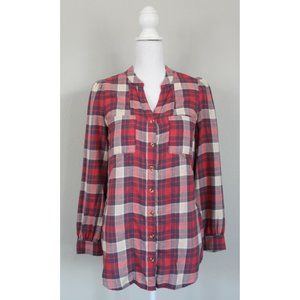 ANTHROPOLOGIE Brand Plaid Flannel Collarless Buttondown Shirt Top, Size 4